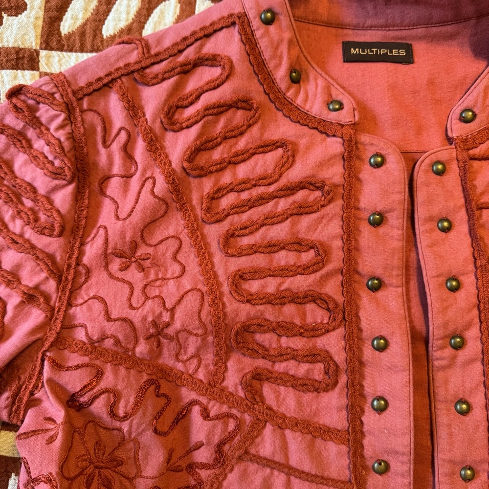 Multiples Rust Faded Red Embroidered Patterned Jacket - Picture 6 of 8
